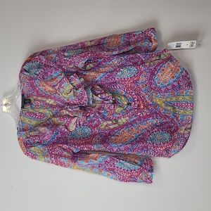 LAUREN RALPH LAUREN Pink Multicolored Floral Paisley Ruffle 3/4 Sleeve Blouse